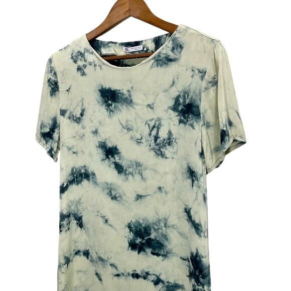 ZARA Batik Tie-Dye Viscose Tunic Top Blue White Abstract Dye- Size Small - Picture 5 of 9